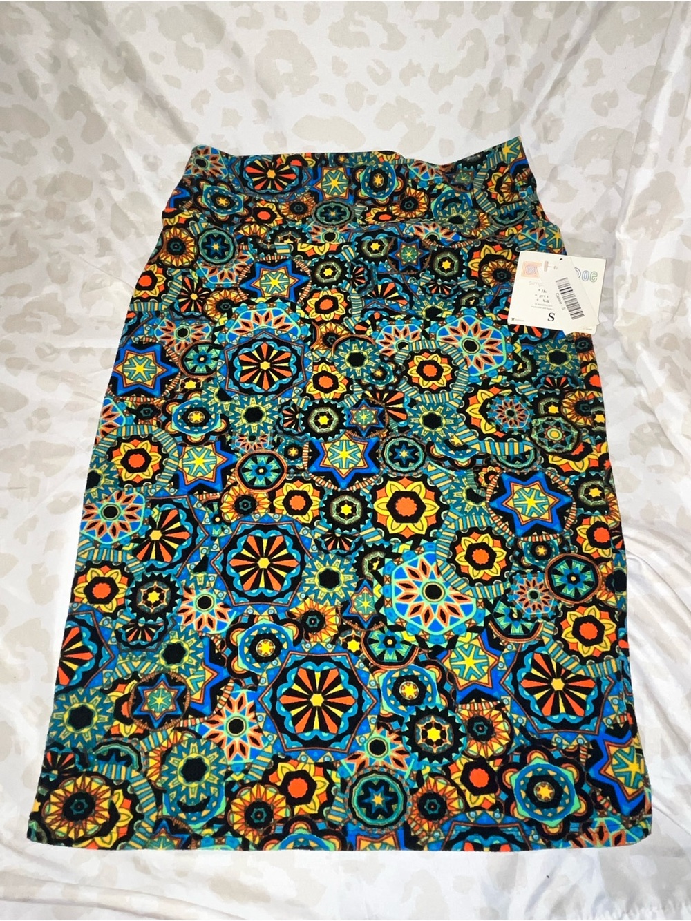 LuLaRoe Multicolor Geometric Print Skirt - Blue, Yellow, Orange, Green